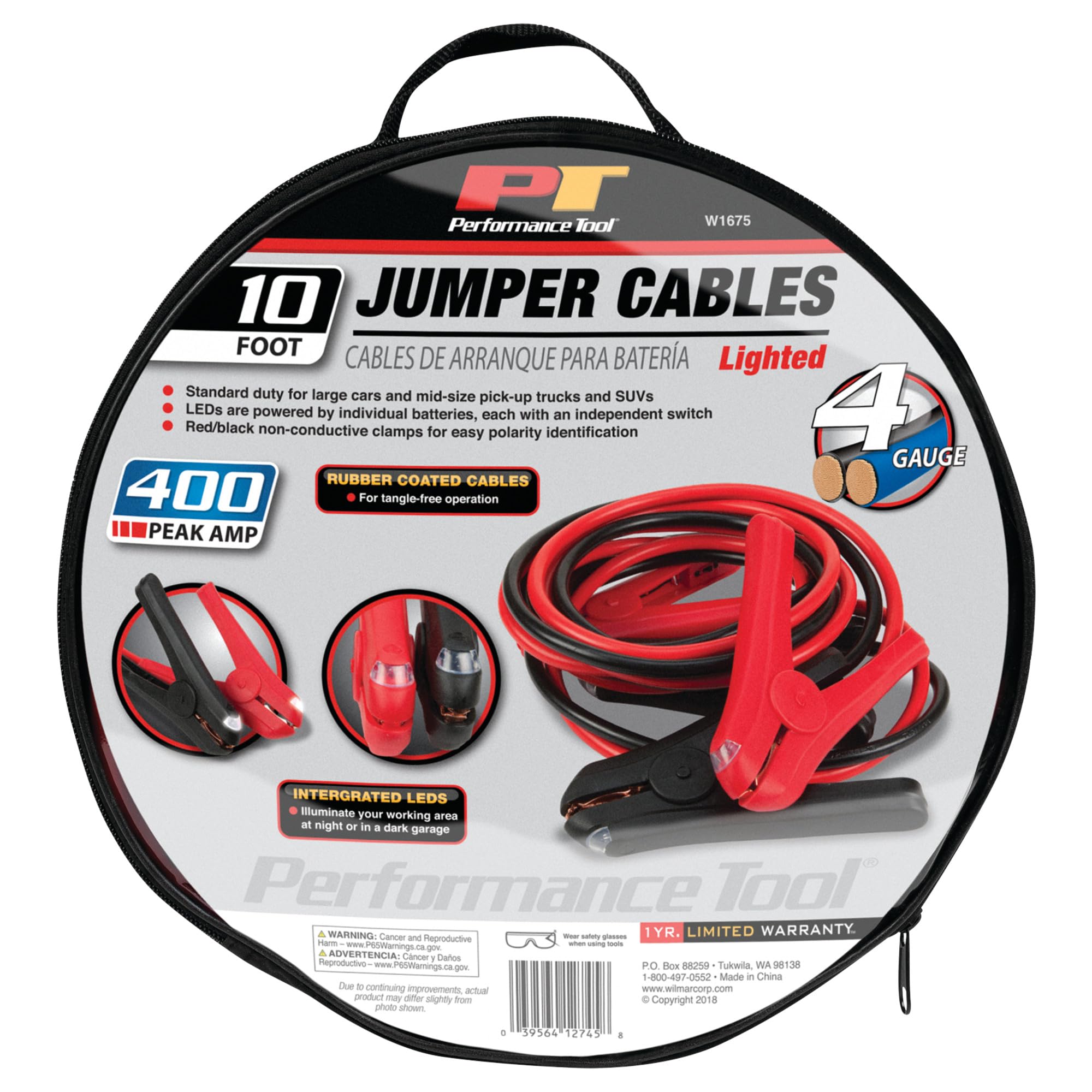 Amazon.com: Performance Tool W1675 10ft 4GA Lighted Jumper Cables